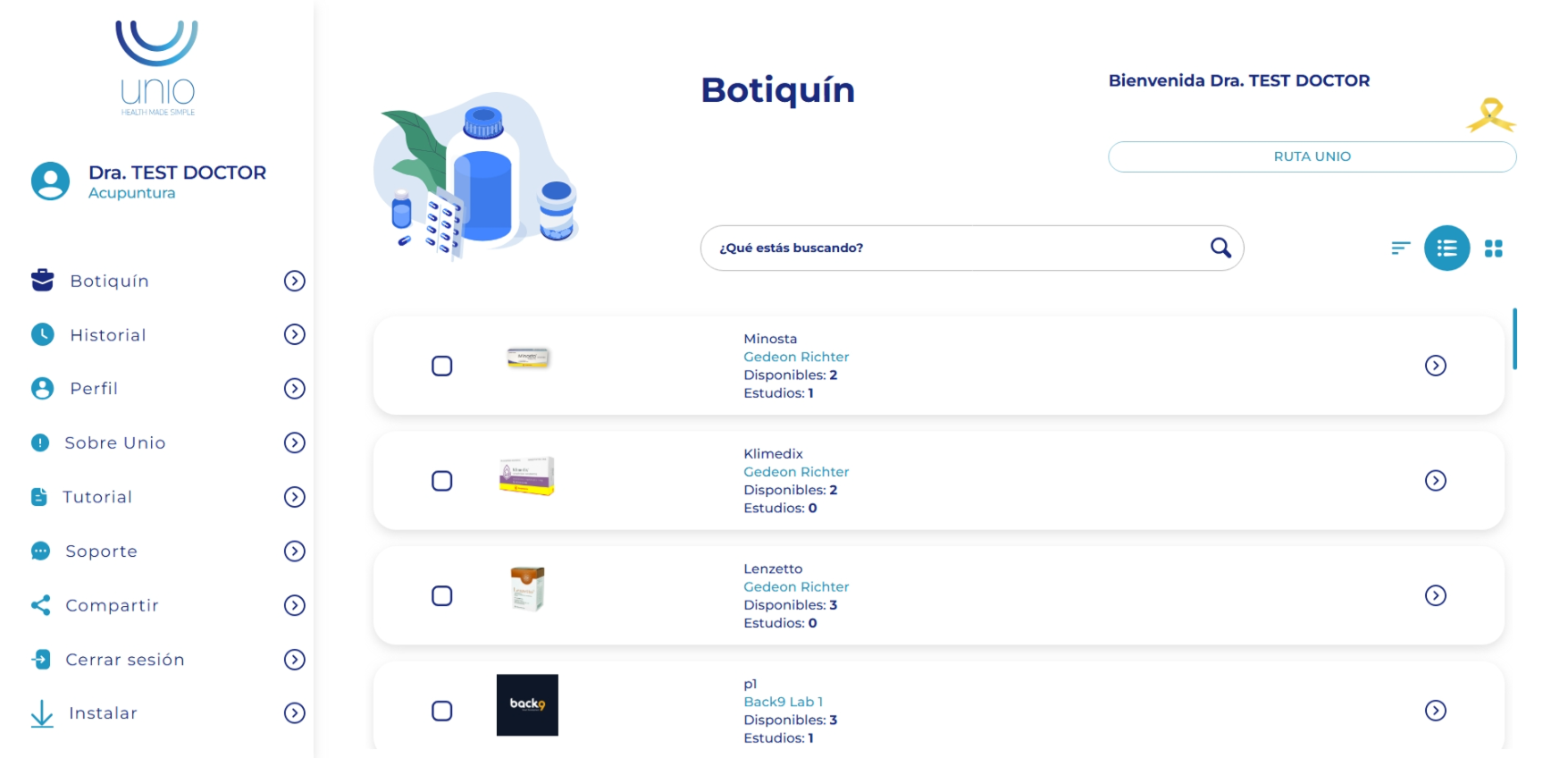 UNIO sample interface — view 2